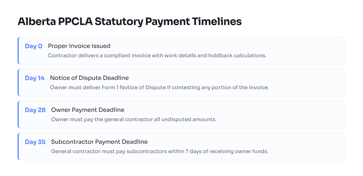 Statutory payment timeline under the Alberta Prompt Payment and Construction Lien Act