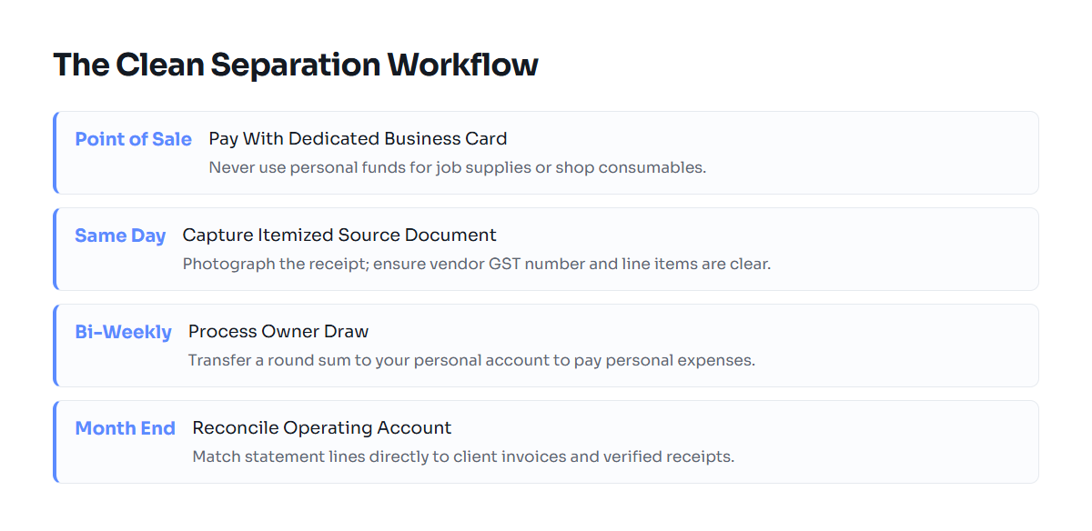 Step-by-step workflow for managing business expenses separate from personal life