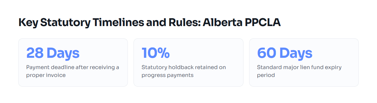 Key metrics under the Alberta Prompt Payment and Construction Lien Act.